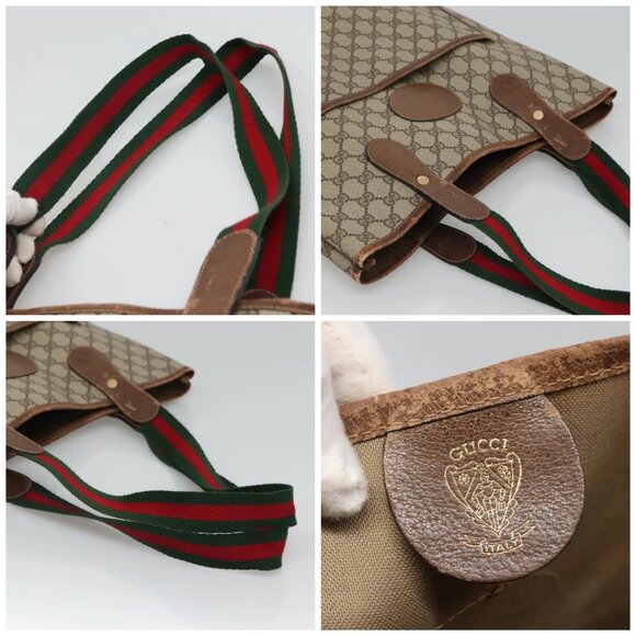 GUCCI GG Supreme Web Sherry Line Tote Bag PVC Beige 41 004 4465 Auth ti2974 - Picture 16 of 16